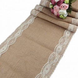 CHEMIN DE TABLE  RETRO CHIC JUTE ET DENTELLE